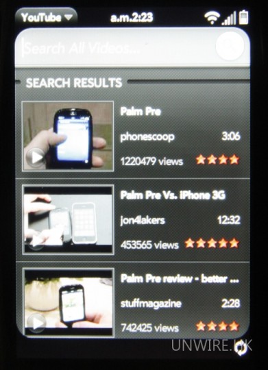 Palm Pre 亦有內建瀏覽 YouTube 影片的程式。