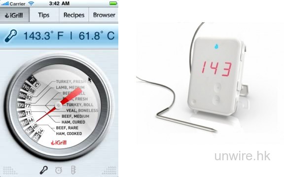與iPhone配合使用的牛肉溫度偵測器