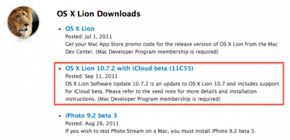 Apple 向開發員發送 Lion 10.7.2 beta：內含 iCloud beta！