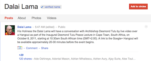 達賴喇嘛也有用Google+