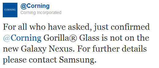 Galaxy Nexus並沒採用Gorilla強化玻璃