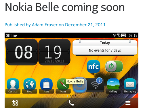 Nokia Belle更新將於2012年初推出，跟Symbian說再見