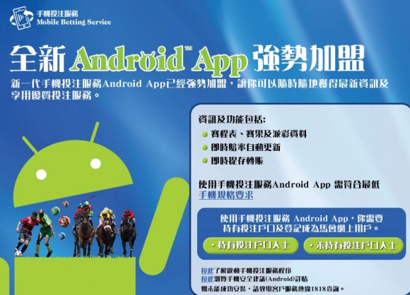 祝各位逢賭必勝！馬會官方「手機投注服務」Android APP上架