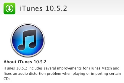 iTunes更新至10.5.2，修正CD匯入問題
