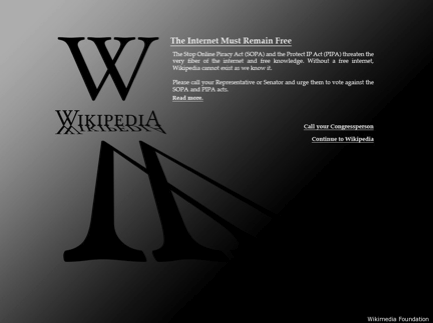 維基離線一天抗議 SOPA 法案