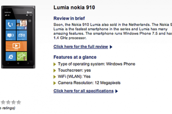 Nokia Lumia 900姊妹機Lumia 910曝光