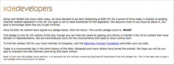 XDA 亦加入 Wiki 行列抗議 SOPA 法案（更新：13 分鐘前重新開站）