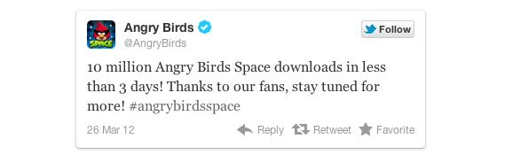 Angry Birds Space推出3天就突破1千萬次下載