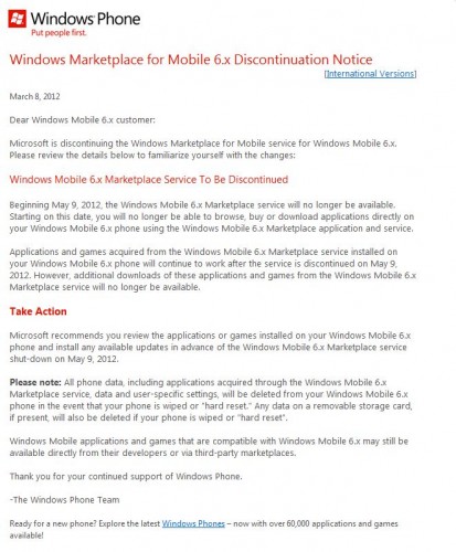 一個時代的終結？Microsoft 宣布停止支援 Windows Marketplace for Mobile 6.X