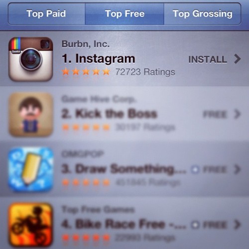 Instagram首次登上App Store榜首