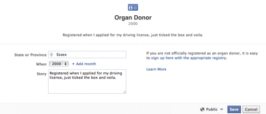 Facebook「個人大事」加入器官捐贈選項