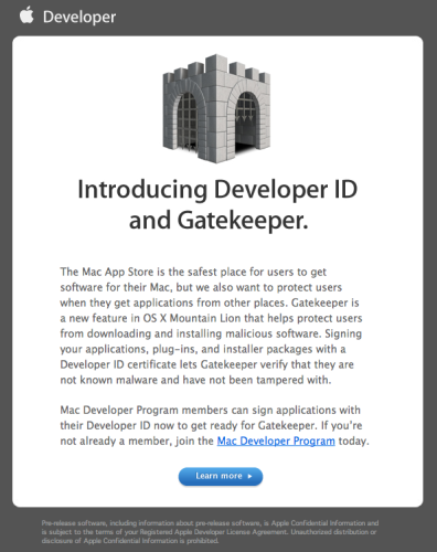 Apple 群發電郵通知開發人員為 Developer ID 和 Gatekeeper 做好準備