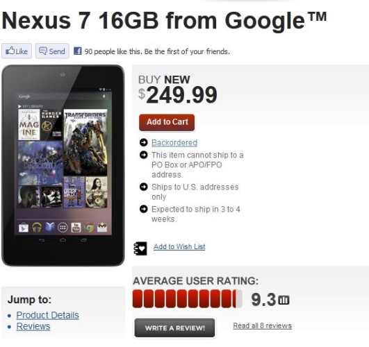 搶購一空！Nexus 7開售即賣斷市