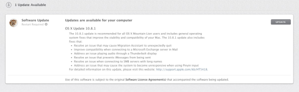 Apple 釋出 OS X Mountain Lion 10.8.1 軟體更新