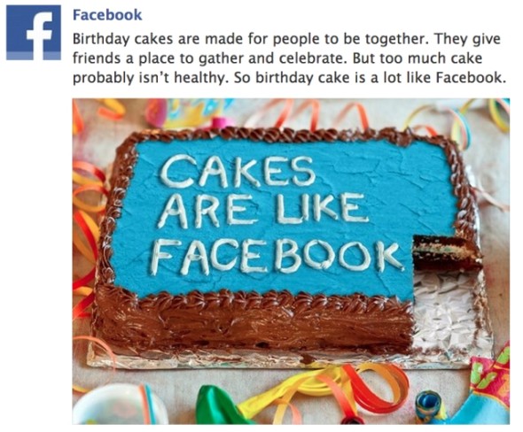 Facebook 「蛋糕的比喻」呼籲不要沉迷玩 FB