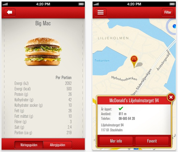 手機 App 有齊食品營養標示和餐廳地址連地圖。