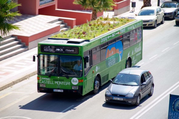 綠化又環保！巴士車頂種滿草