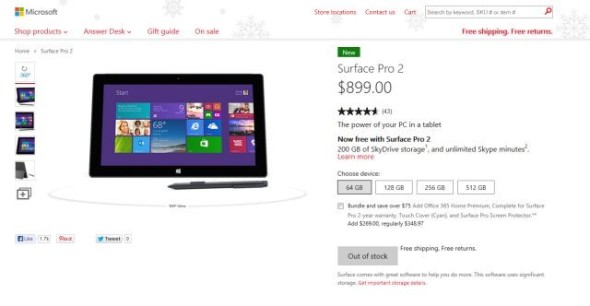 Surface Pro 2 仍然熱賣？只餘下 128GB 版本有貨