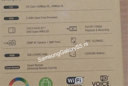 【風繼續吹】確定採用 QHD 屏幕？Samsung GS5 包裝盒洩漏規格？