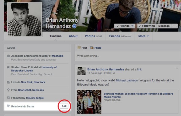 Facebook 新增 Ask 按鈕，可詢問對像未公開的感情狀況
