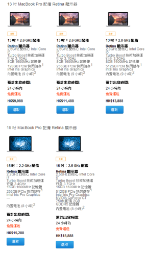香港 Apple Macbook Pro Retina 更新！CPU 更新！15″ 免加價 8GB 變 16GB RAM