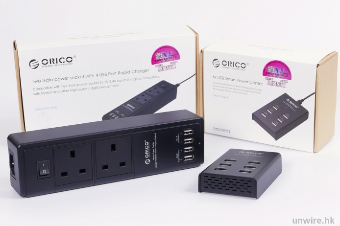 2 電插位 + ４足火 2.4A USB 2 合 1 – ORICO 小型拖板