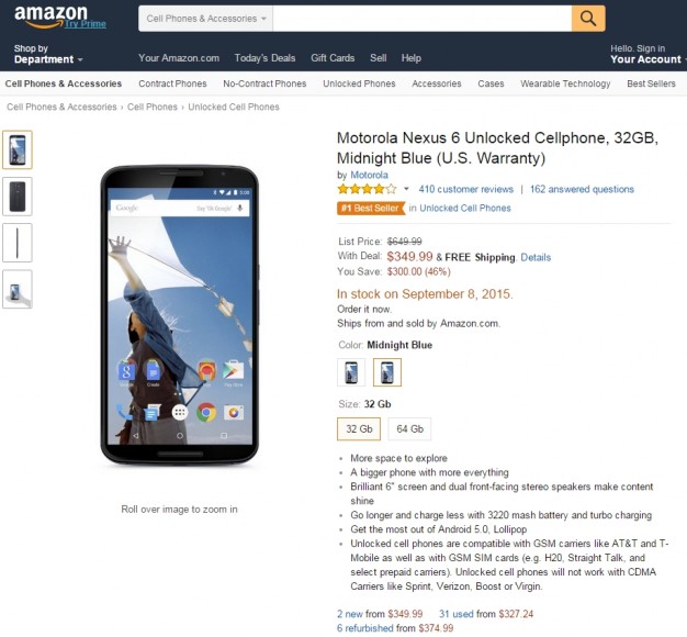 2015-09-06 12_18_19-Amazon.com_ Motorola Nexus 6 Unlocked Cellphone, 32GB, Midnight Blue (U.S. Warra