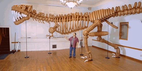 【有片睇】12 呎高 43 呎長！藝術家用氣球扭出史上最大「暴龍骸骨」