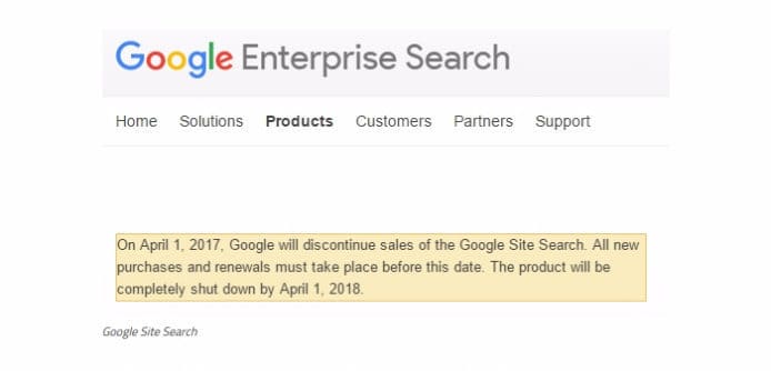Google 宣佈終止收費站內搜索功能