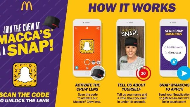 搵新工只需 10 秒鐘   麥當勞用 Snapchat 請人