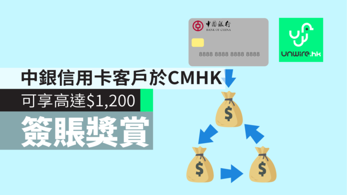 中銀信用卡客戶憑卡到中國移動香港上台並以自動轉賬簽訂24個月合約 可享高達$1,200簽賬獎賞