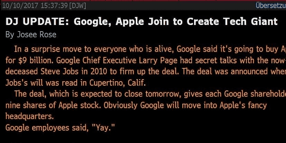 「Google 收購蘋果？！」道瓊斯誤報「假消息」令蘋果股價上升
