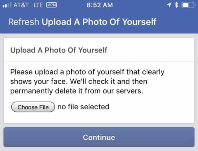 Facebook 要求用戶自拍證實身份