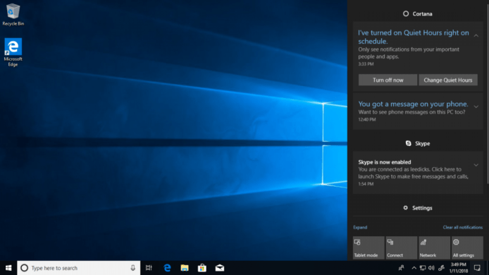 Windows 10 新增「請勿騷擾」模式