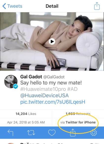 神奇女俠 Gal Gadot 以 iPhone 宣傳華為手機