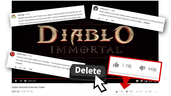 《Diablo Immortal》無視玩家意見？瘋狂刪除玩家dislikes及留言？