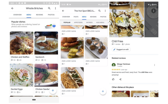 Google 地圖將顯示餐廳最受歡迎菜式照片