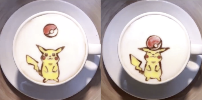 拿鐵製作師在奶上繪畫比卡超圖案熱傳　 兼為每一隻Pokemon繪畫拿鐵畫