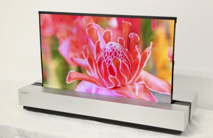 Sharp 可捲曲 OLED 4K 電視原型機   不看時可捲起收納