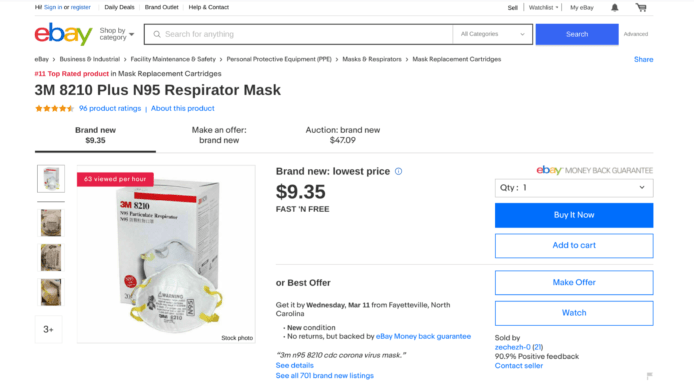 eBay 杜絕賣家炒賣   禁口罩酒精搓手液等抗疫產品上架
