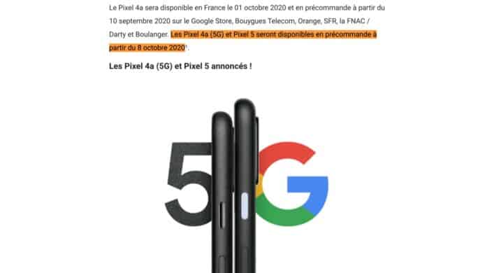 Google 法國官網透露   Pixel 4a 5G、Pixel 5 將於 10 月發售