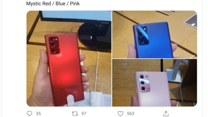 紅、藍、粉紅 Galaxy Note 20 曝光   Samsung 特別為韓國電訊商製作