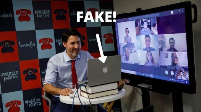 網民發現加拿大總理杜魯多   使用以 Apple 貼紙遮蓋的 HP 筆電