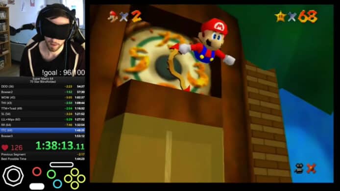 《Super Mario 64》蒙眼挑戰   1 小時 45 分完成兼獲 70 顆星