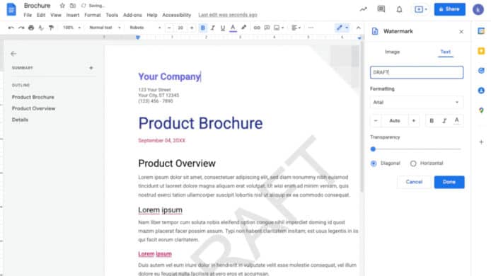 Google Docs 推出水印功能   可對應 Microsoft Word 文件檔案
