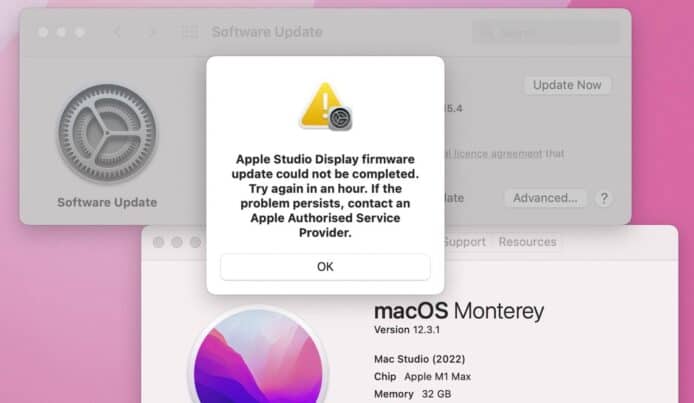 Apple Studio Display 用戶投訴   顯示錯誤訊息無法更新韌體