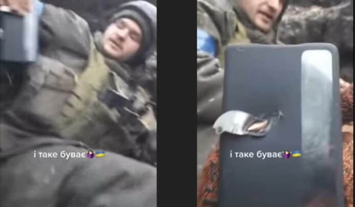 網傳影片 Samsung 電話擋子彈    救烏克蘭軍人一命