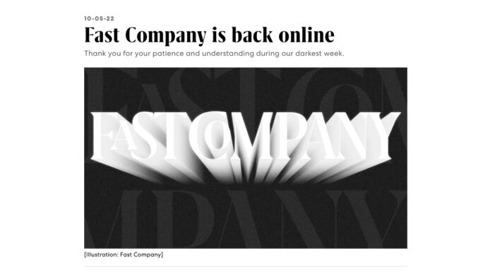 黑客入侵首頁被篡改   商業雜誌 Fast Company 閉站多日後回歸