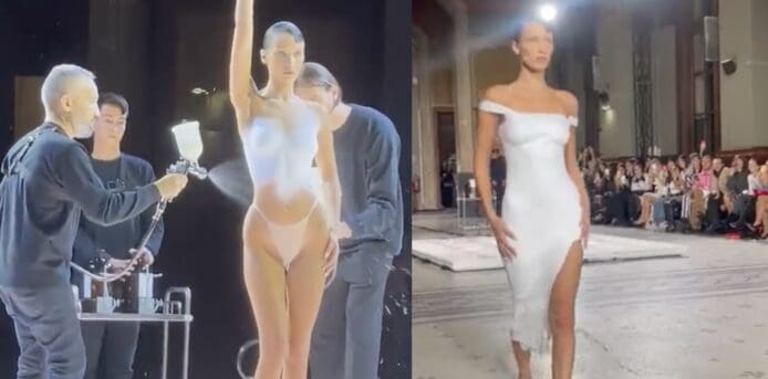 特殊液體變成連衣裙 Coperni   巴黎時裝周向 Alexander McQueen 致敬