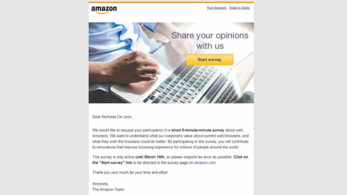 Amazon 向顧客發問卷調查   傳為開發自家瀏覽器作部署